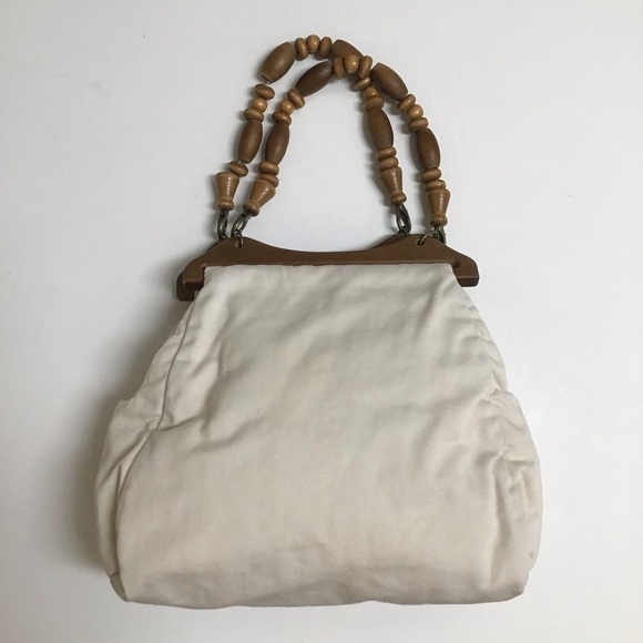 Philippines Purse Wood Bead Handles 100% Cotton Fabric Summer Bag Boho Vintage - Picture 13 of 16